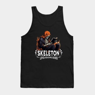 Skeleton Reading A Book Lover Tarot Card The Reader Mystic Funny Skeleton Tank Top